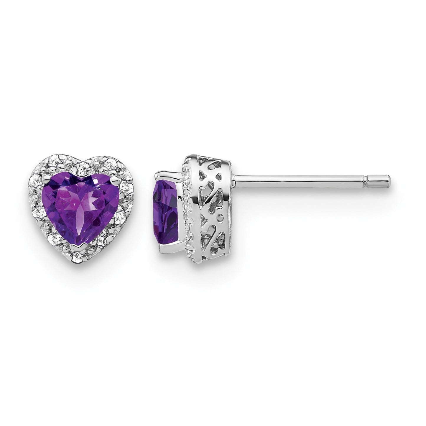 Sterling Silver Rhodium-plated Amethyst and Diamond Earrings