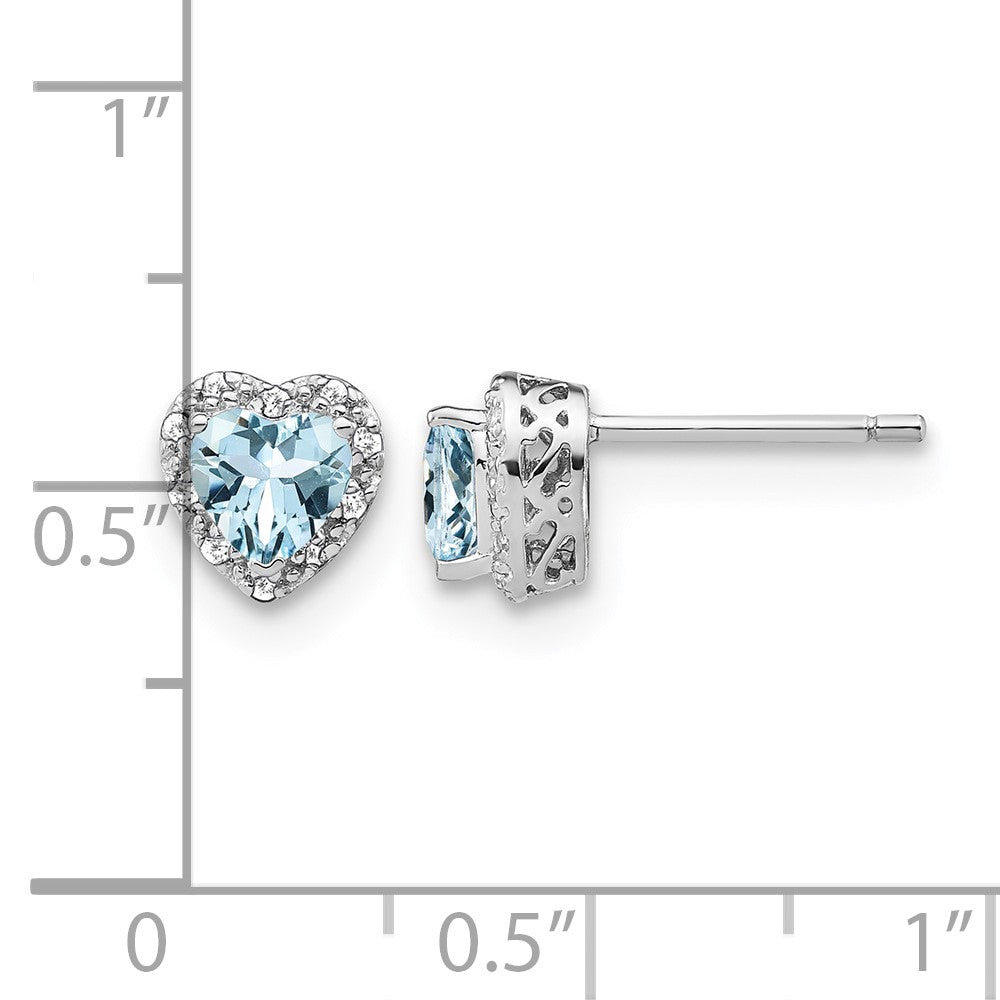 Sterling Silver Rhodium-plated Aquamarine and Diamond Earrings