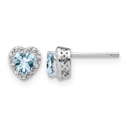 Sterling Silver Rhodium-plated Aquamarine and Diamond Earrings