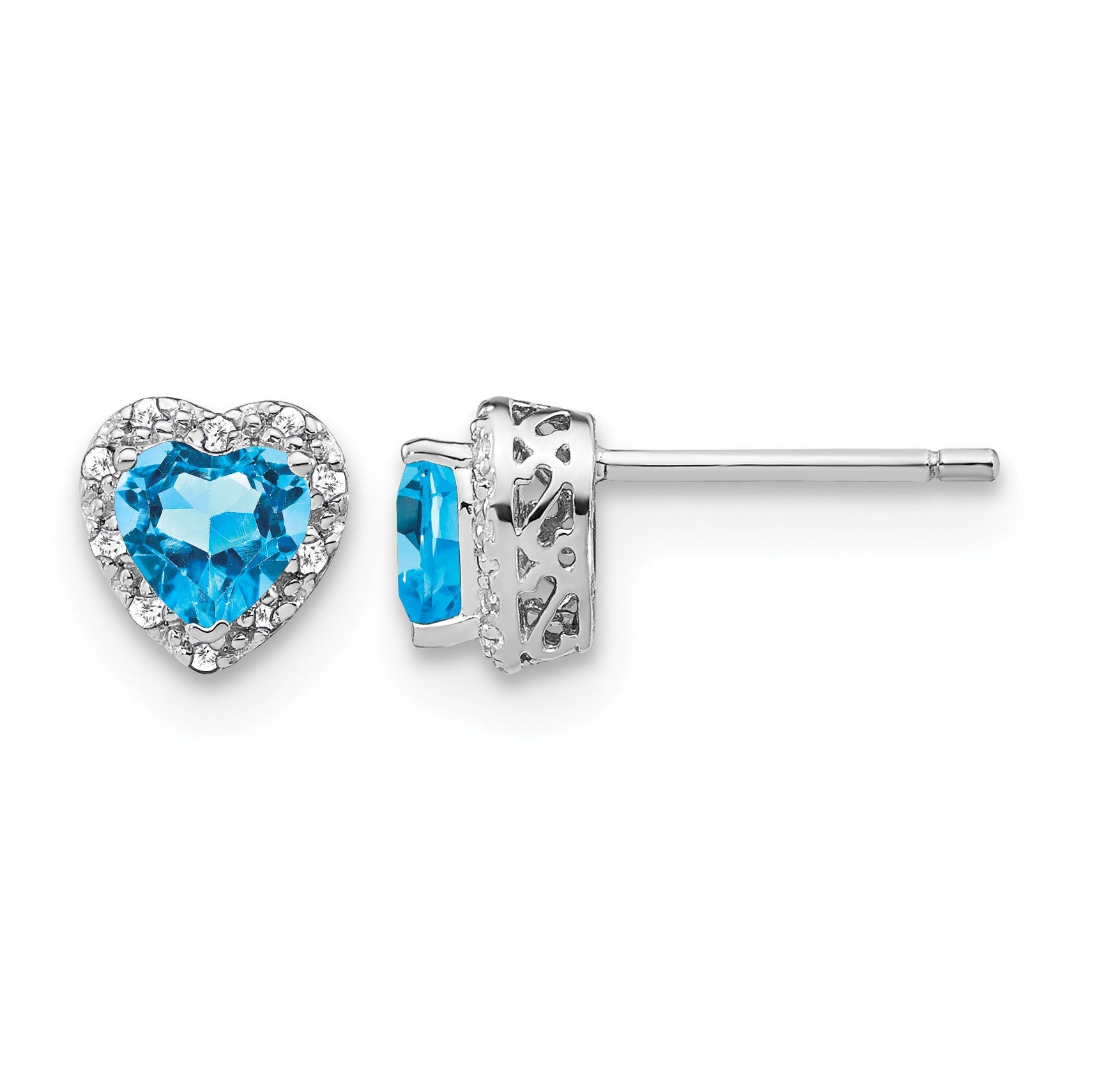 Sterling Silver Rhodium-plated Blue Topaz and Diamond Earrings