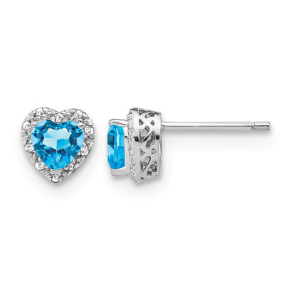 Sterling Silver Rhodium-plated Blue Topaz and Diamond Earrings