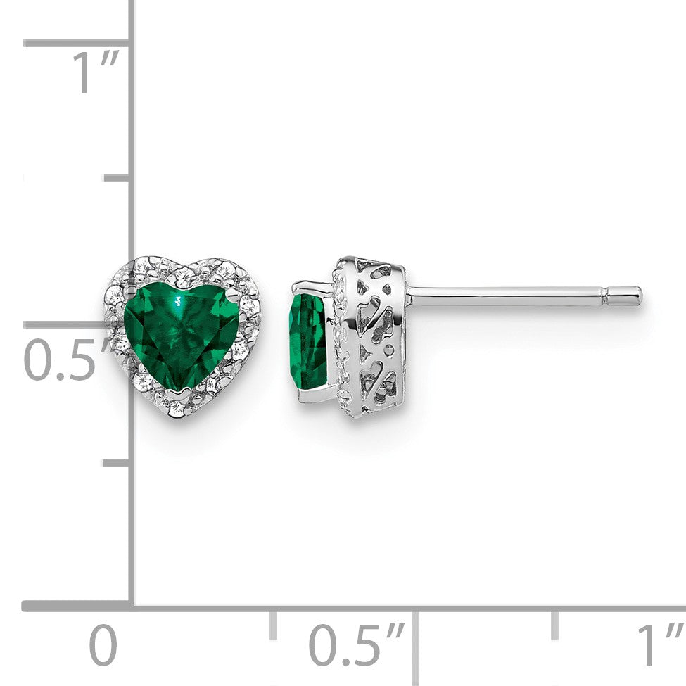 Sterling Silver Rhodium-plated Created Emerald and Diamond Earrings