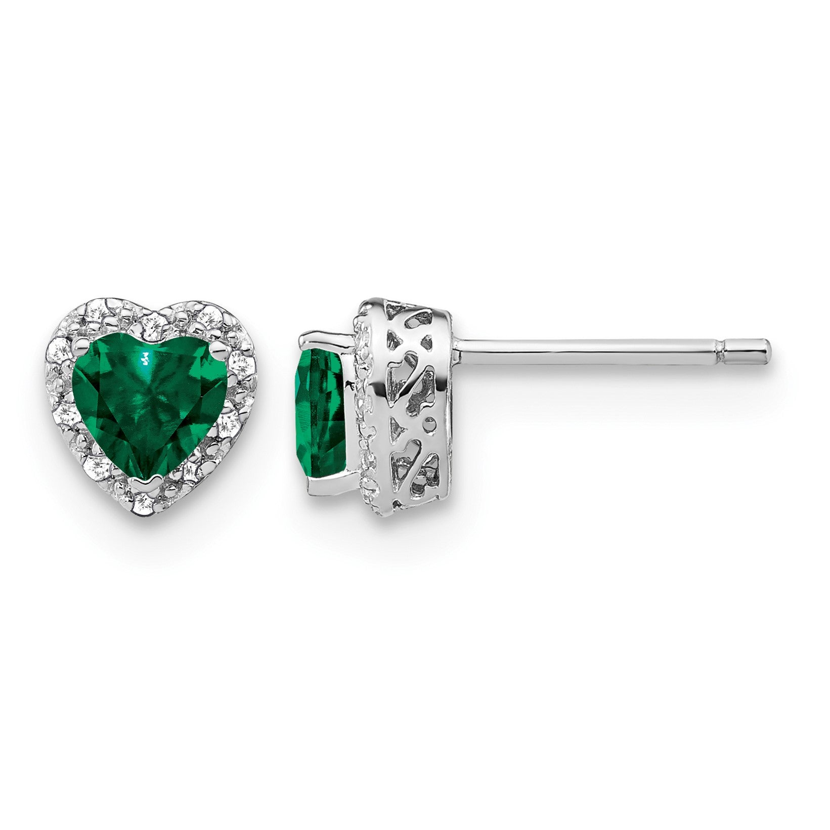Sterling Silver Rhodium-plated Created Emerald and Diamond Earrings