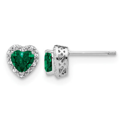 Sterling Silver Rhodium-plated Created Emerald and Diamond Earrings