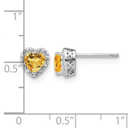 Sterling Silver Rhodium-plated Citrine and Diamond Earrings