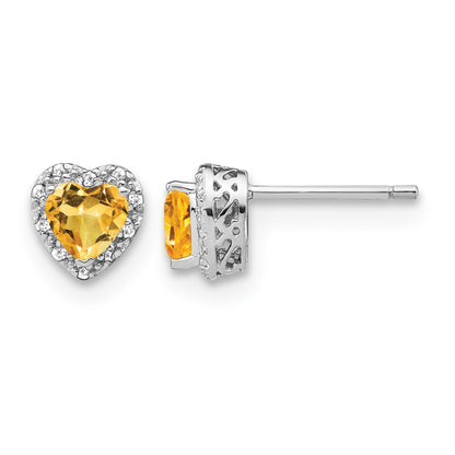 Sterling Silver Rhodium-plated Citrine and Diamond Earrings