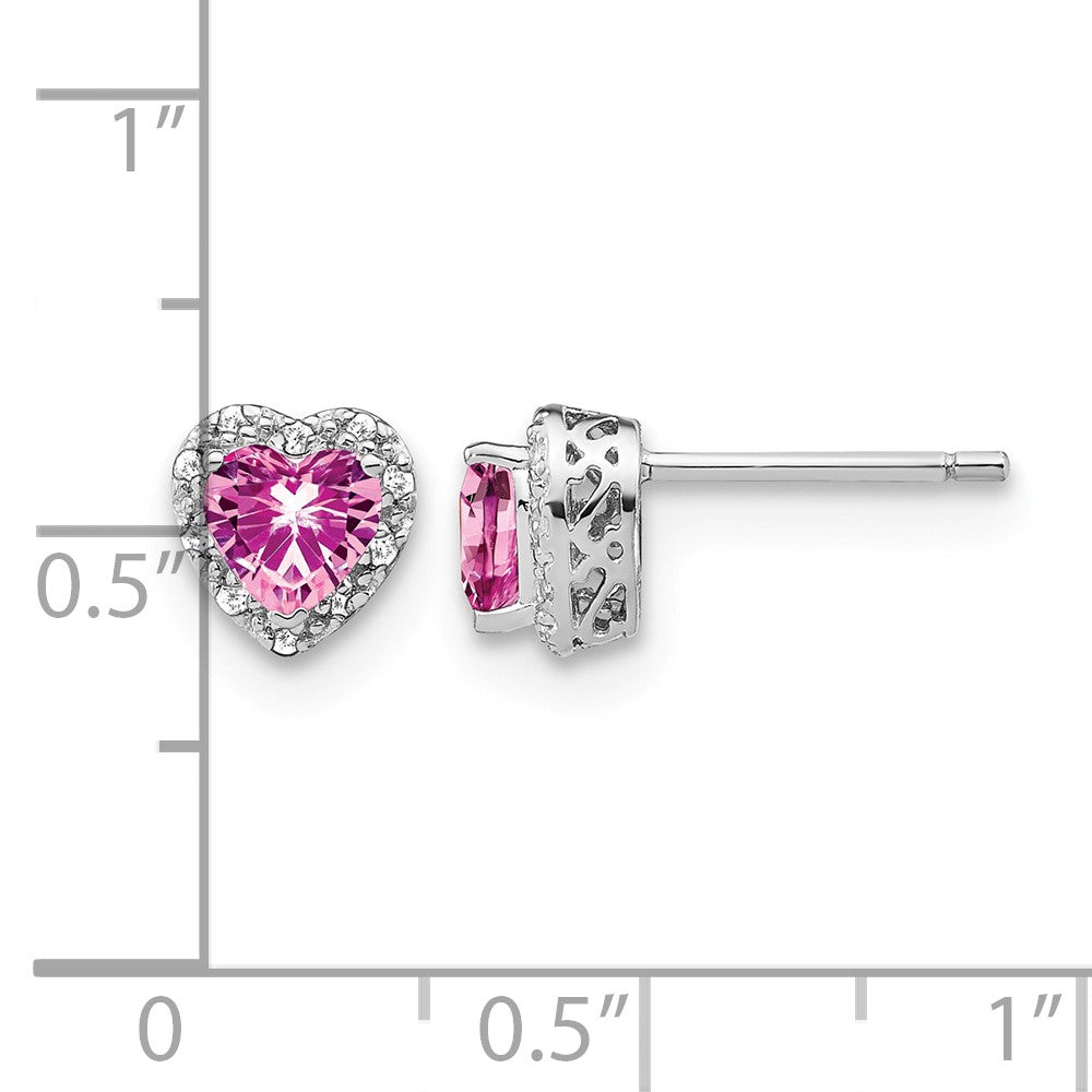 Sterling Silver Rhod-plated Created Pink Sapphire/Diamond Earrings