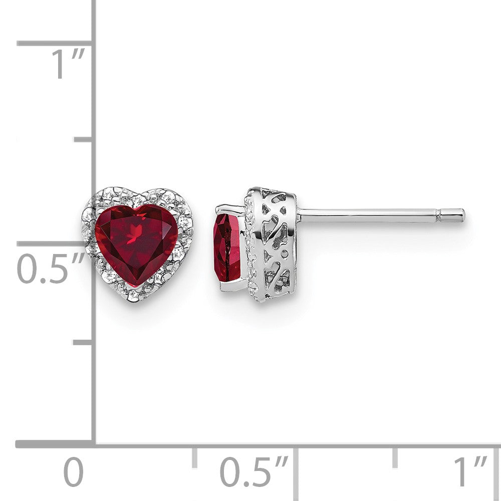 Sterling Silver Rhodium-plated Created Ruby and Diamond Earrings