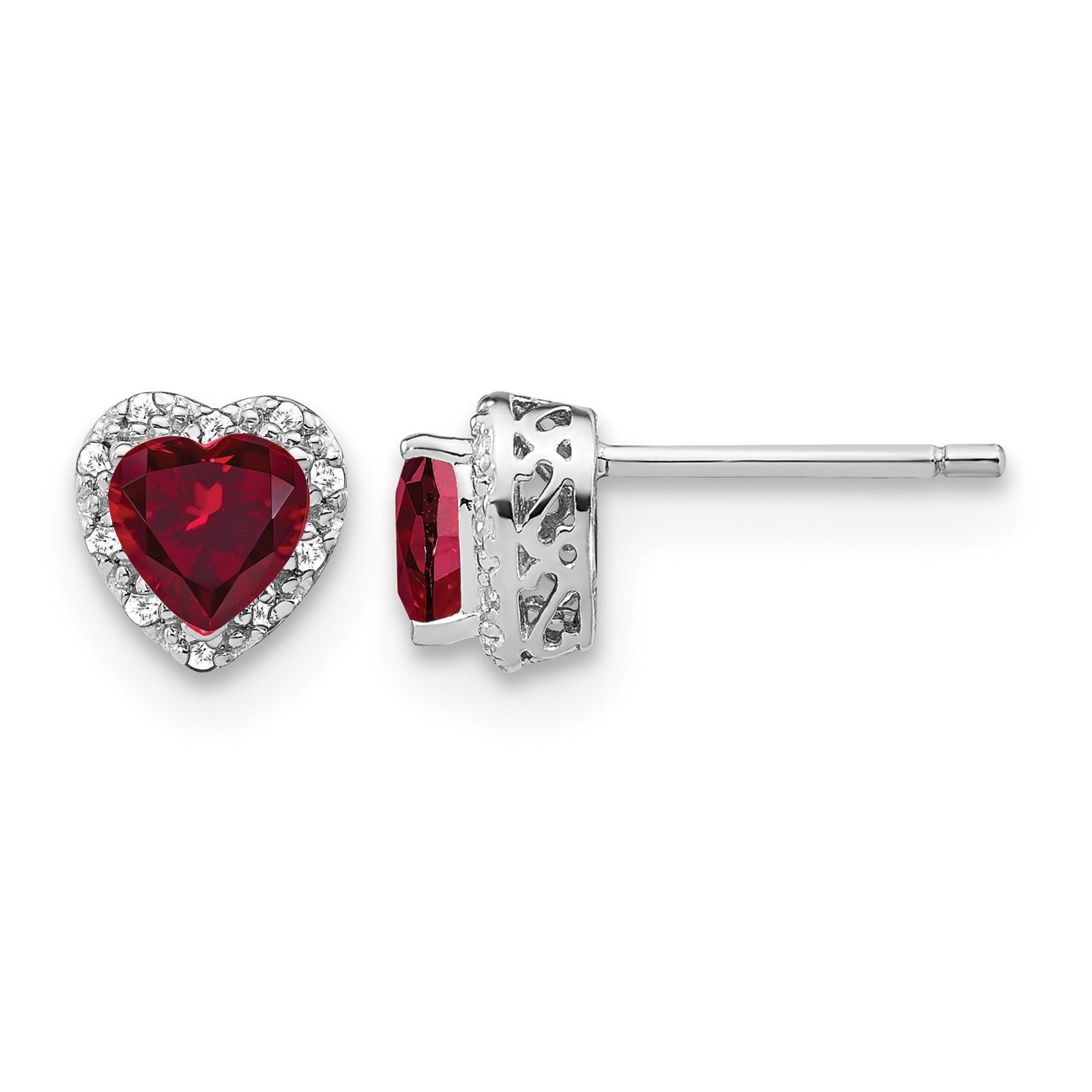 Sterling Silver Rhodium-plated Created Ruby and Diamond Earrings