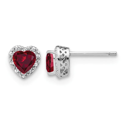 Sterling Silver Rhodium-plated Created Ruby and Diamond Earrings