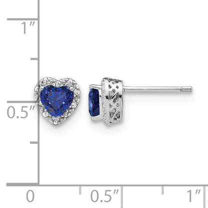 Sterling Silver Rhodium-plated Created Sapphire and Diamond Earrings