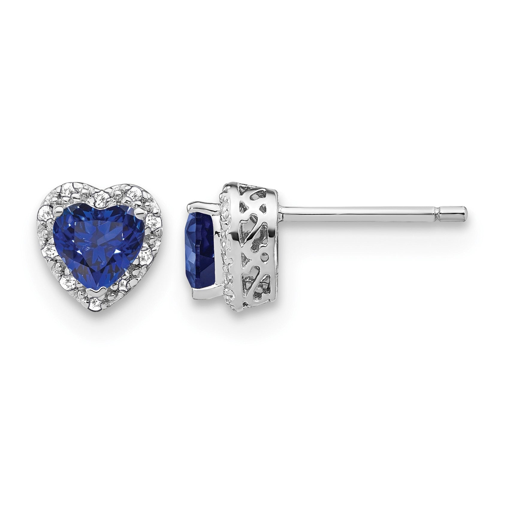 Sterling Silver Rhodium-plated Created Sapphire and Diamond Earrings