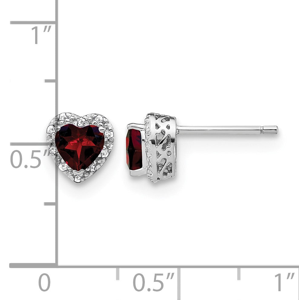 Sterling Silver Rhodium-plated Garnet and Diamond Earrings