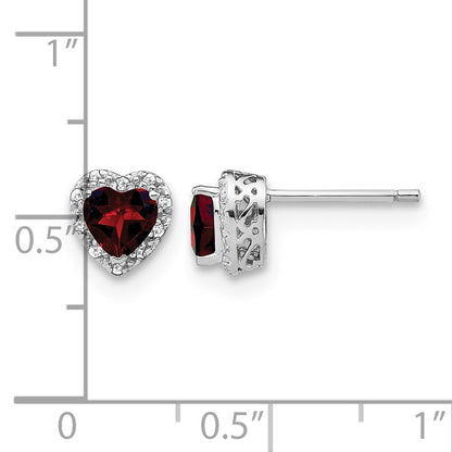 Sterling Silver Rhodium-plated Garnet and Diamond Earrings