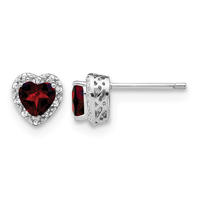 Sterling Silver Rhodium-plated Garnet and Diamond Earrings