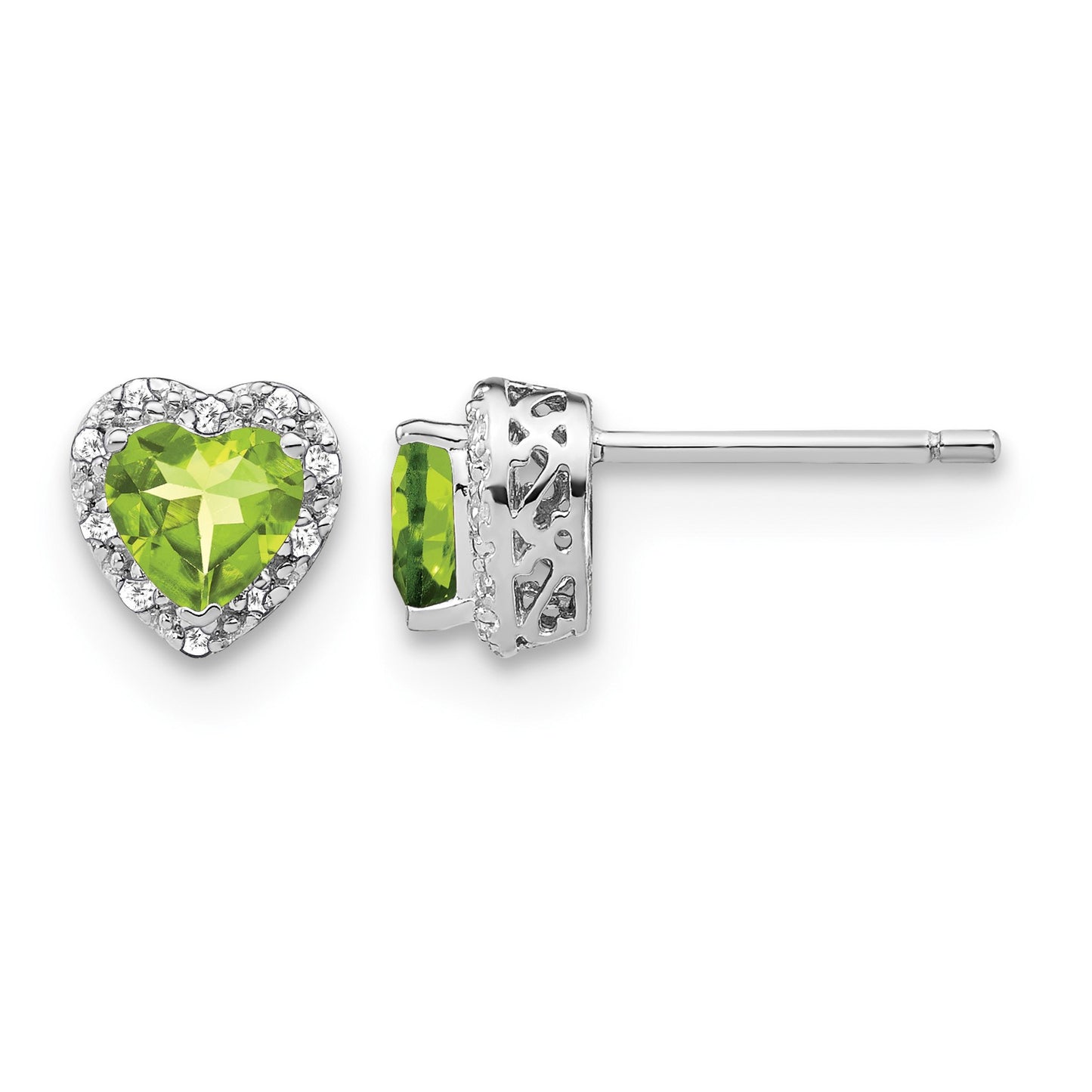 Sterling Silver Rhodium-plated Peridot and Diamond Earrings