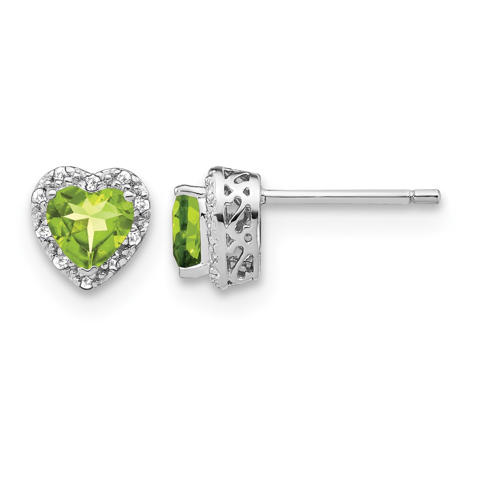 Sterling Silver Rhodium-plated Peridot and Diamond Earrings