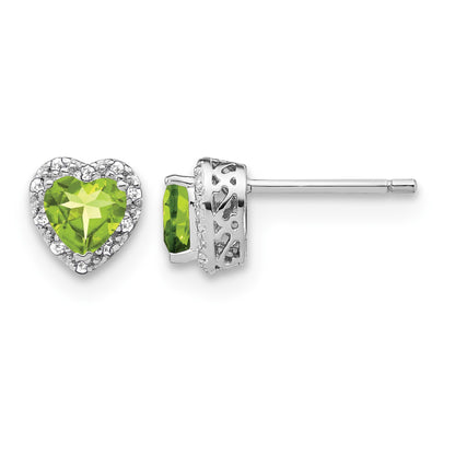 Sterling Silver Rhodium-plated Peridot and Diamond Earrings