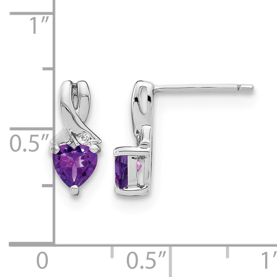 Sterling Silver Rhodium-plated Amethyst and Diamond Earrings