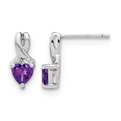 Sterling Silver Rhodium-plated Amethyst and Diamond Earrings