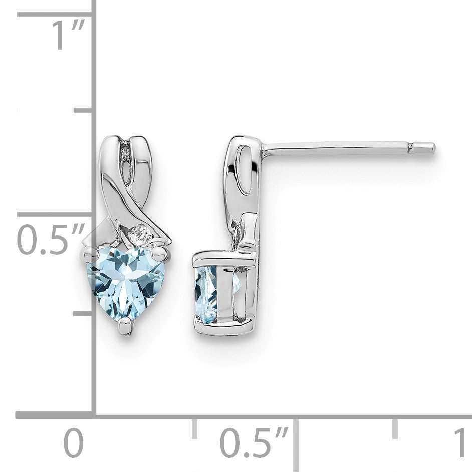 Sterling Silver Rhodium-plated Aquamarine and Diamond Earrings
