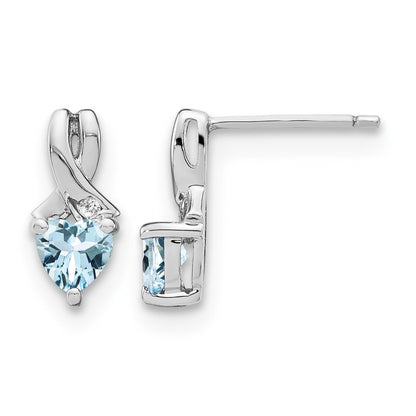 Sterling Silver Rhodium-plated Aquamarine and Diamond Earrings