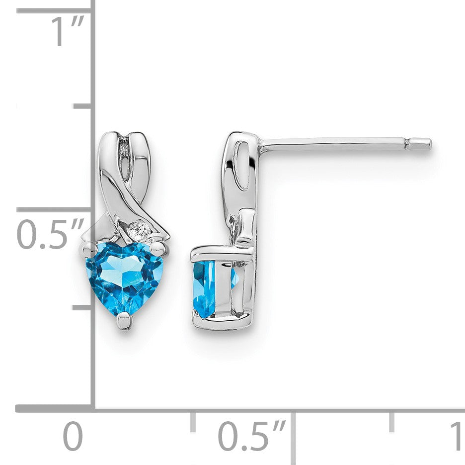 Sterling Silver Rhodium-plated Blue Topaz and Diamond Earrings