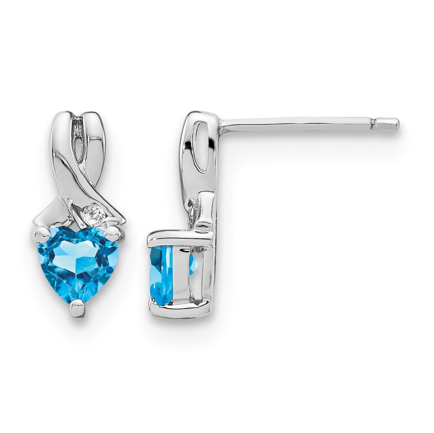Sterling Silver Rhodium-plated Blue Topaz and Diamond Earrings