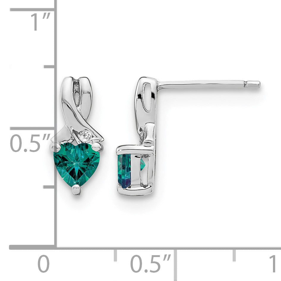 Sterling Silver Rhodium-plated Created Alexandrite/Diamond Earrings