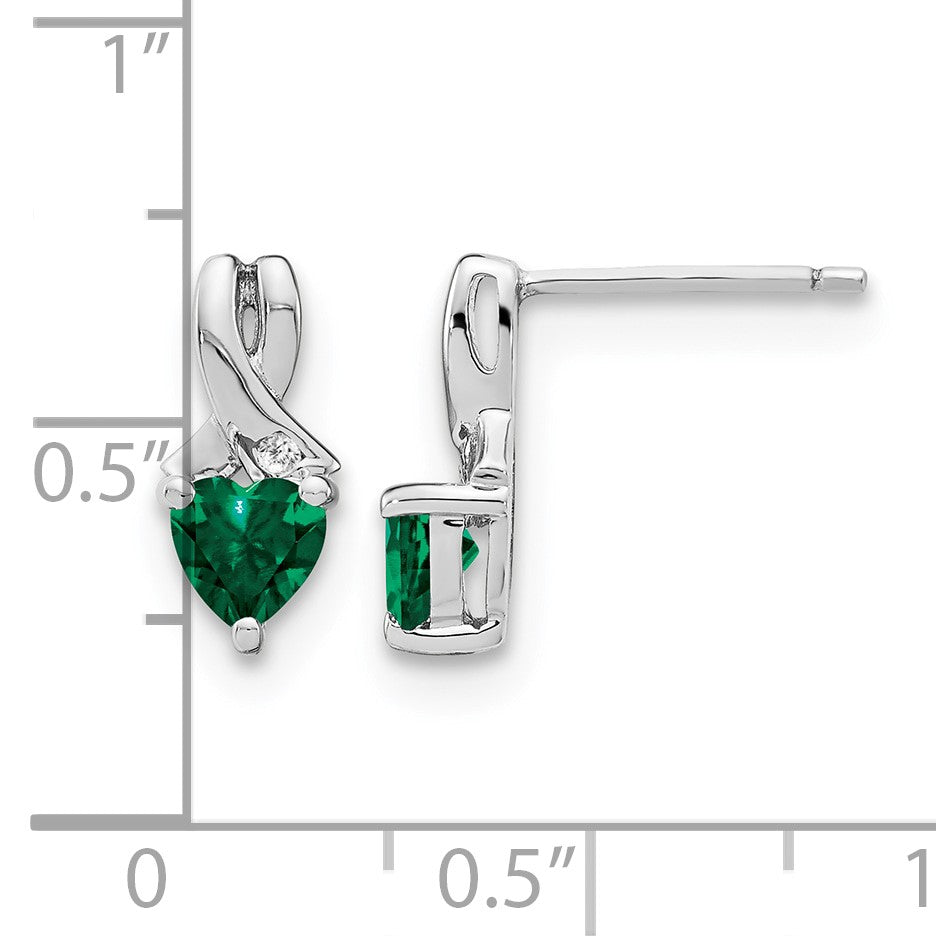 Sterling Silver Rhodium-plated Created Emerald and Diamond Earrings