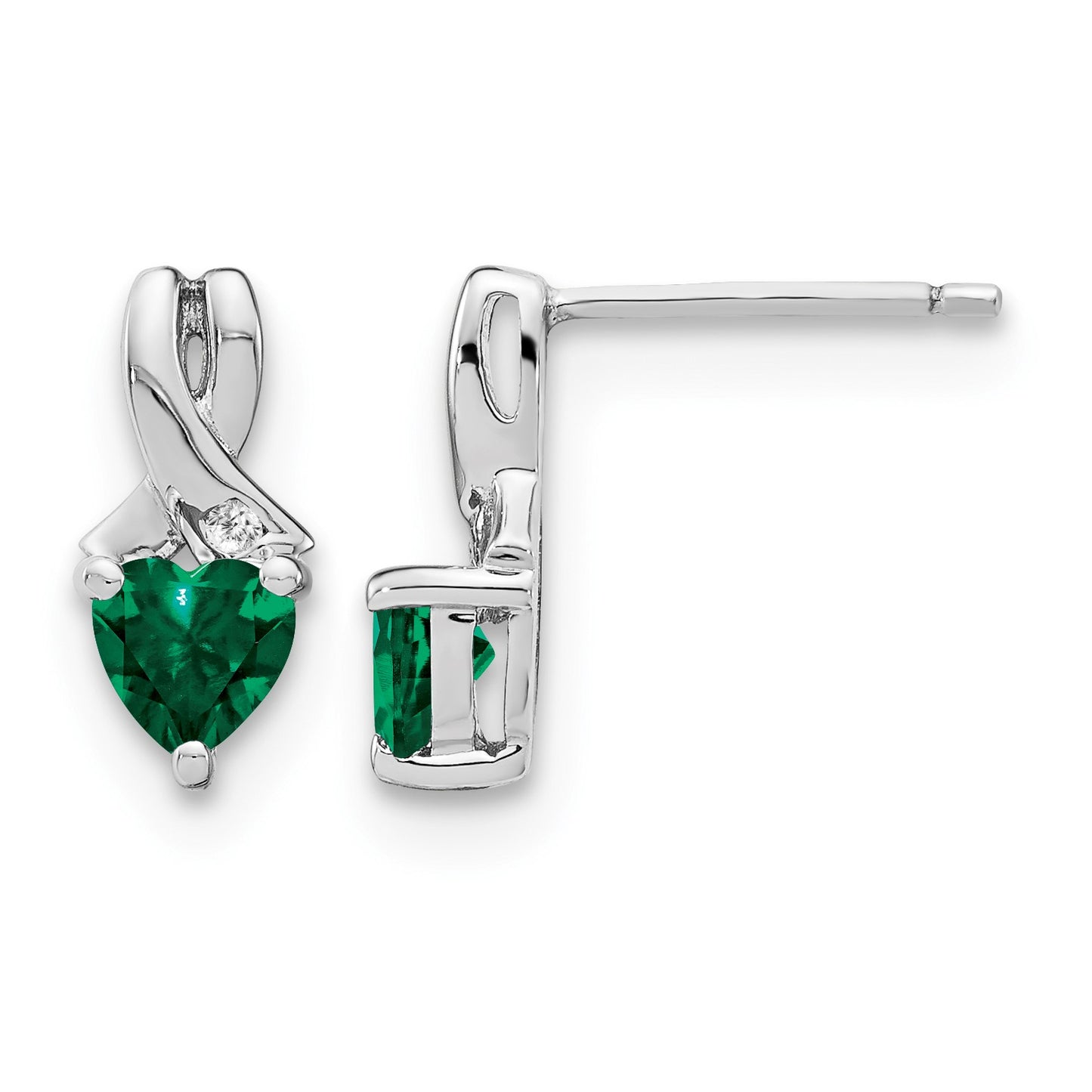 Sterling Silver Rhodium-plated Created Emerald and Diamond Earrings