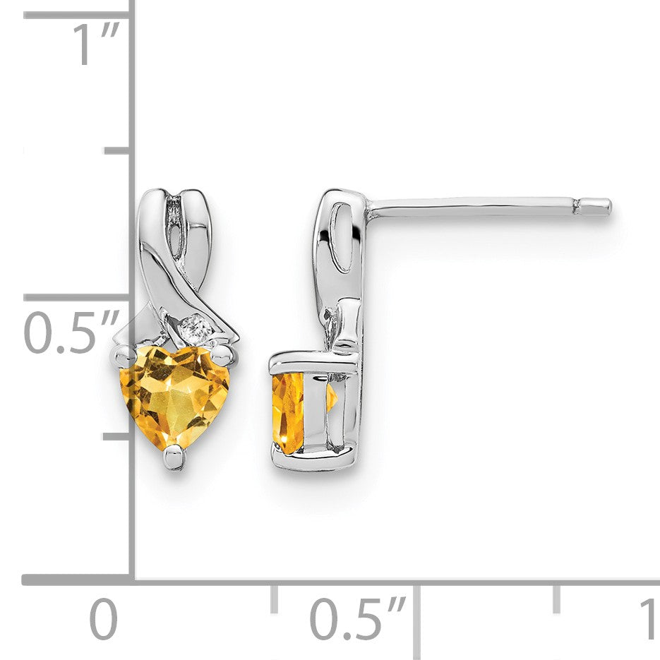 Sterling Silver Rhodium-plated Citrine and Diamond Earrings