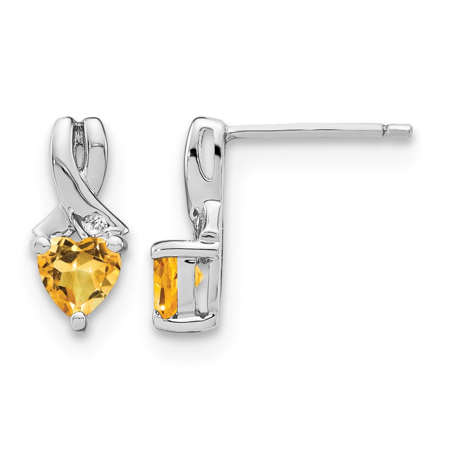 Sterling Silver Rhodium-plated Citrine and Diamond Earrings