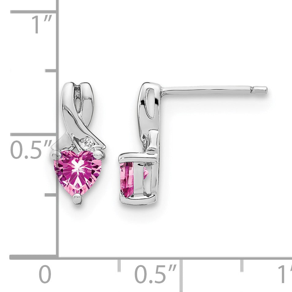 Sterling Silver Rhod-plated Created Pink Sapphire/Diamond Earrings
