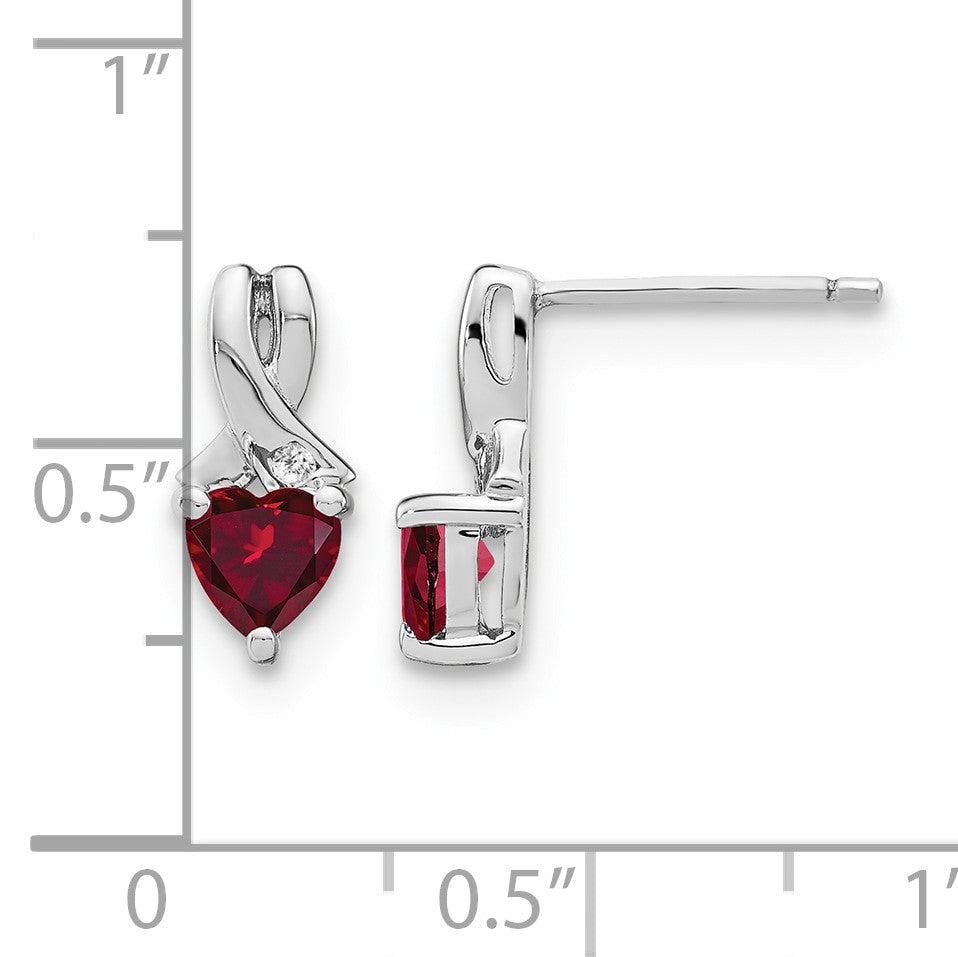 Sterling Silver Rhodium-plated Created Ruby and Diamond Earrings
