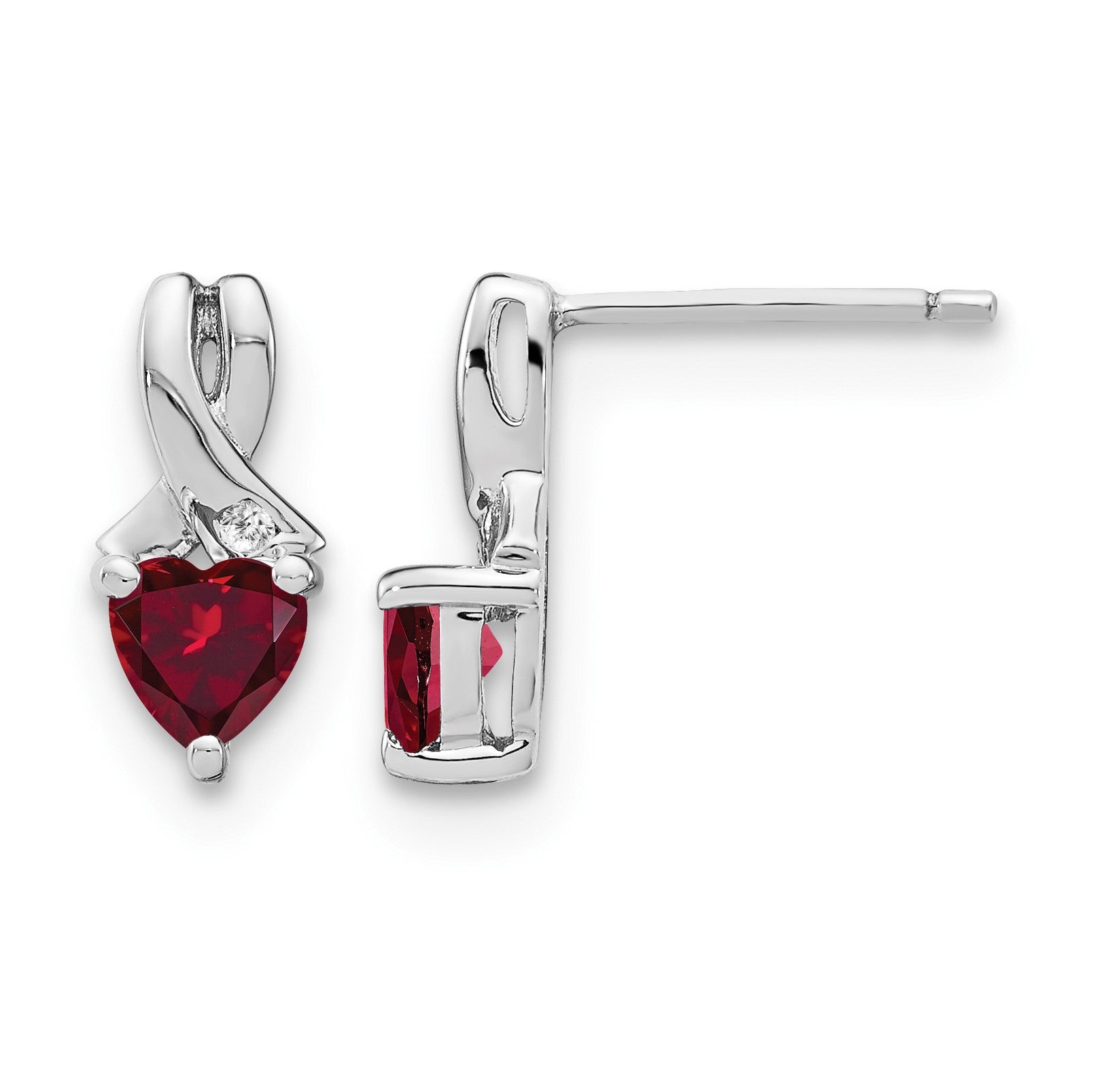 Sterling Silver Rhodium-plated Created Ruby and Diamond Earrings