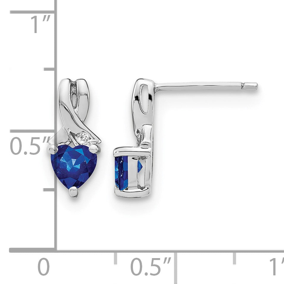 Sterling Silver Rhodium-plated Created Sapphire and Diamond Earrings