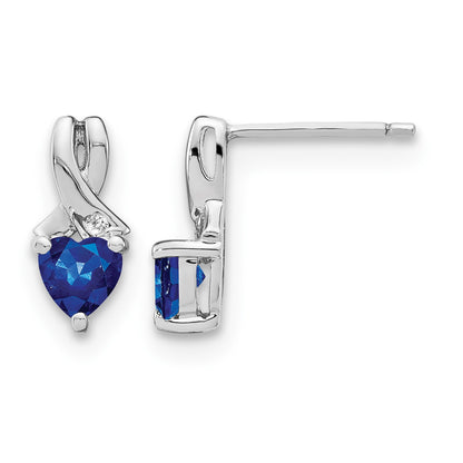 Sterling Silver Rhodium-plated Created Sapphire and Diamond Earrings