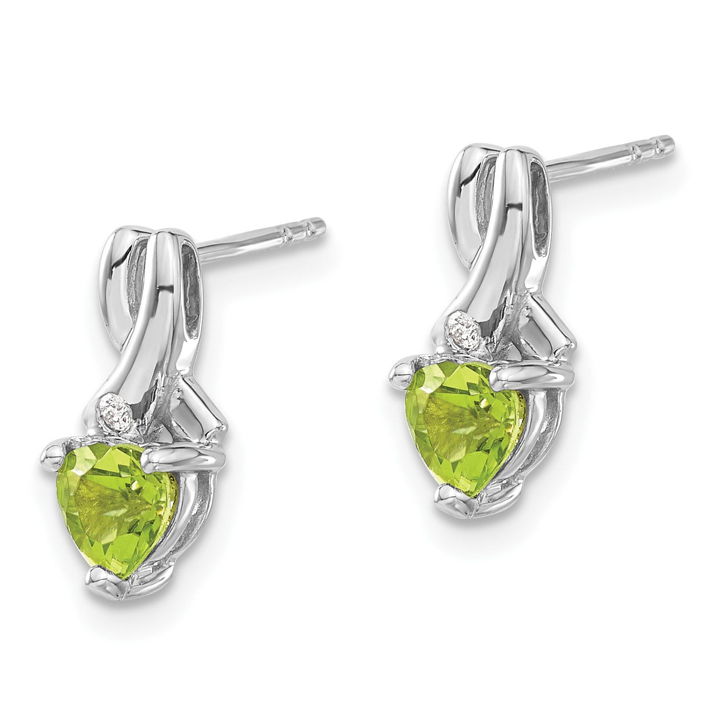 Sterling Silver Rhodium-plated Peridot and Diamond Earrings