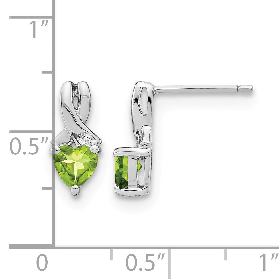 Sterling Silver Rhodium-plated Peridot and Diamond Earrings