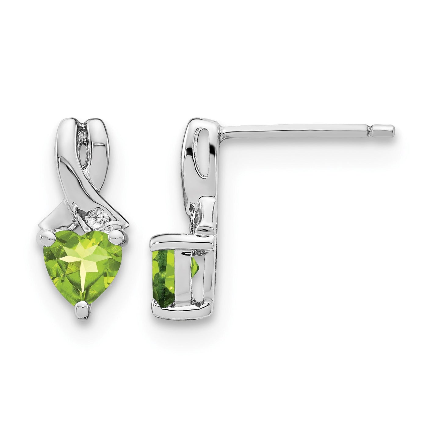 Sterling Silver Rhodium-plated Peridot and Diamond Earrings