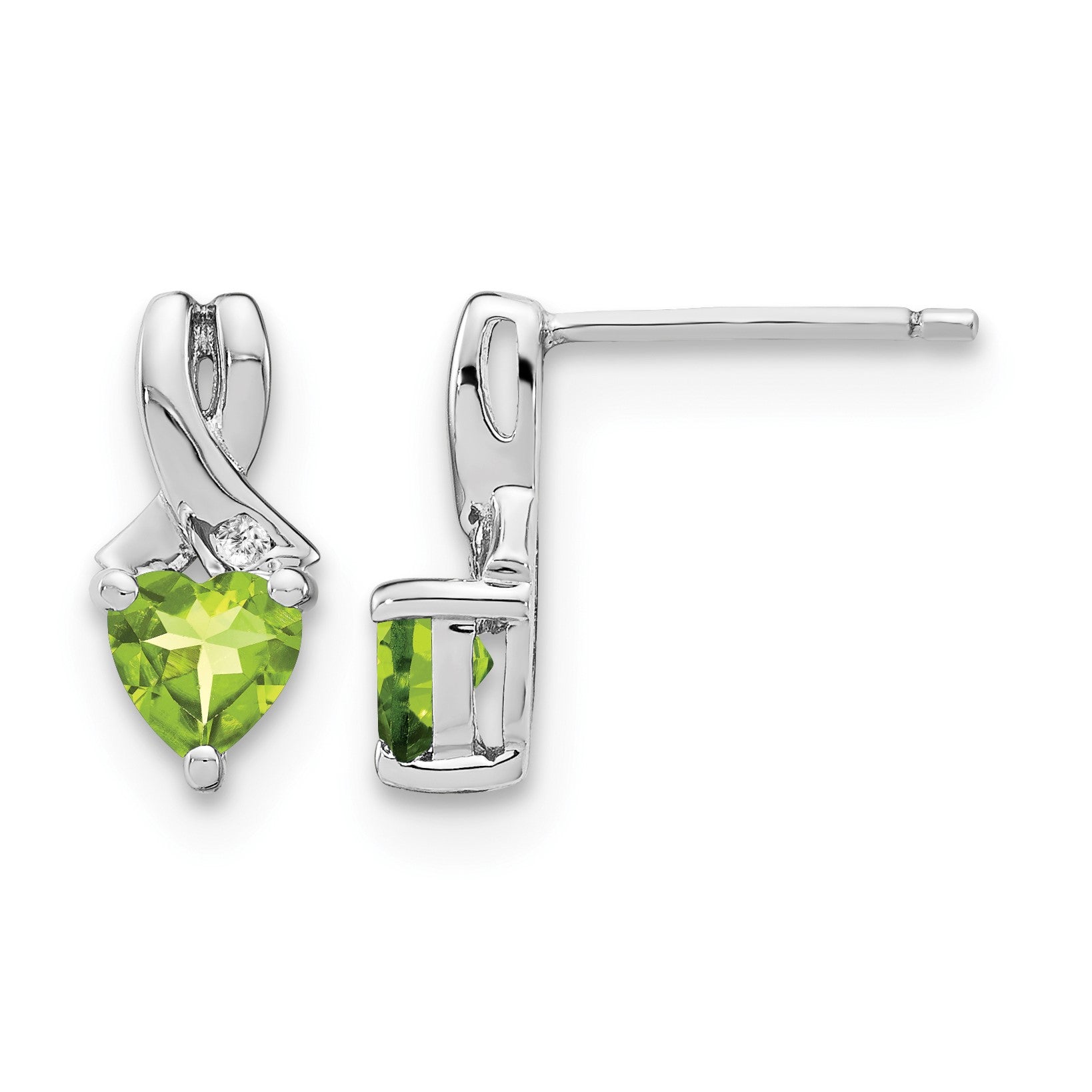 Sterling Silver Rhodium-plated Peridot and Diamond Earrings
