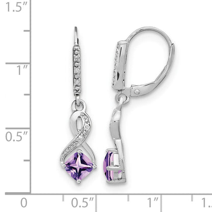 Sterling Silver Rhodium-plated Amethyst and Diamond Earrings