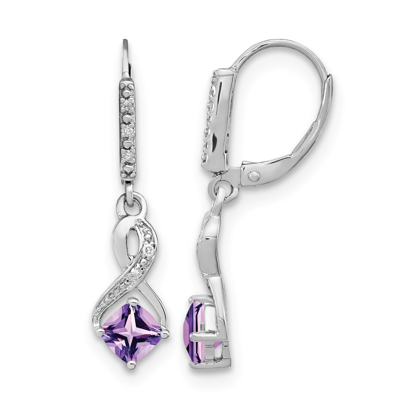 Sterling Silver Rhodium-plated Amethyst and Diamond Earrings