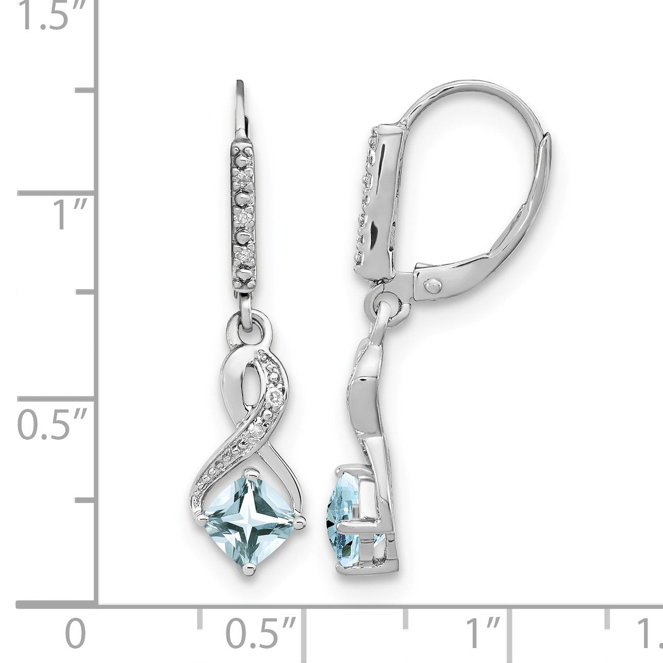 Sterling Silver Rhodium-plated Aquamarine and Diamond Earrings