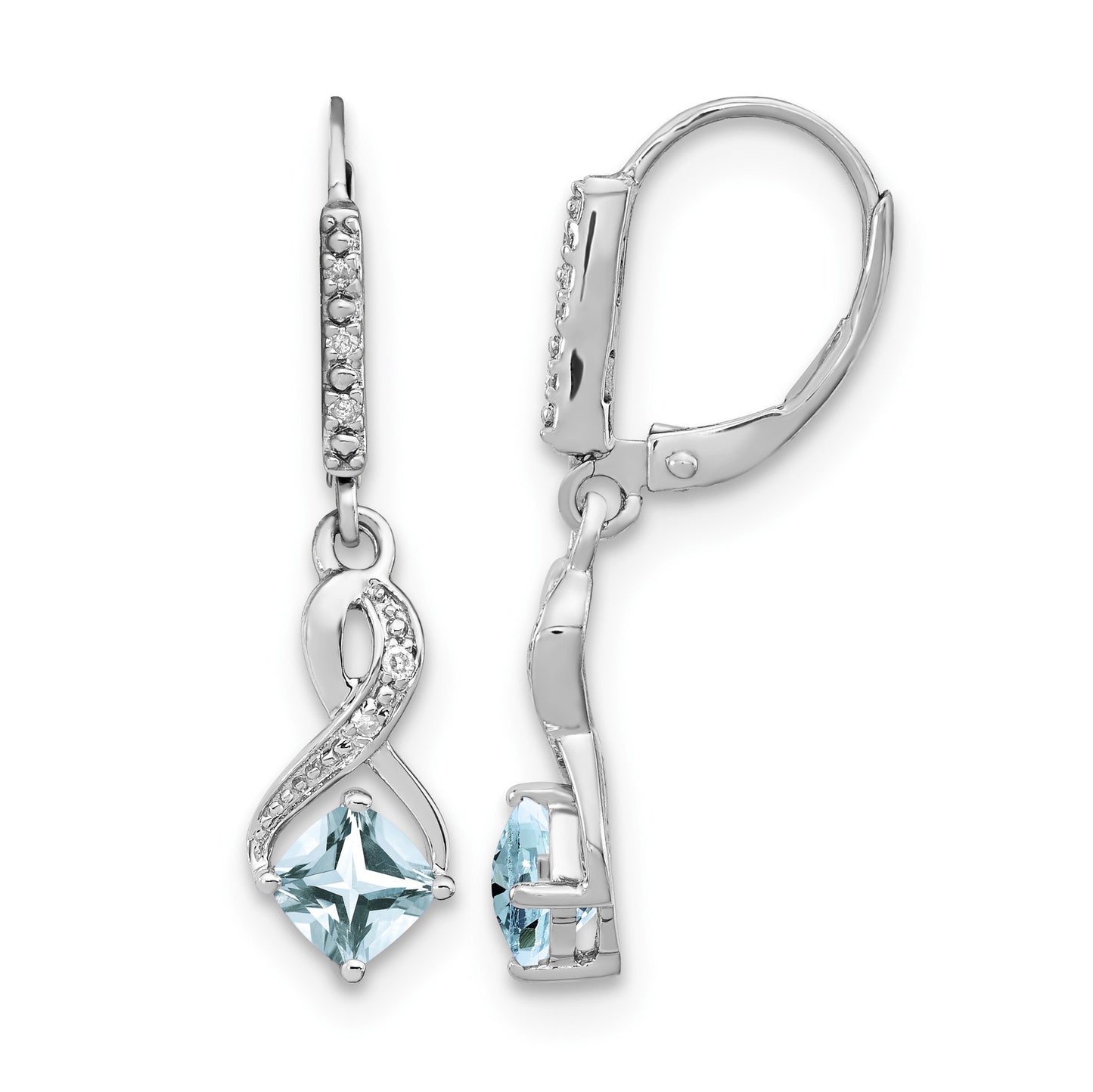 Sterling Silver Rhodium-plated Aquamarine and Diamond Earrings