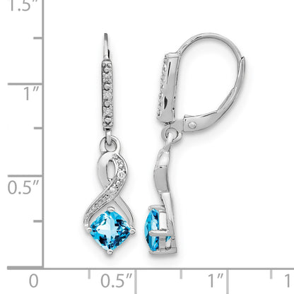 Sterling Silver Rhodium-plated Blue Topaz and Diamond Earrings
