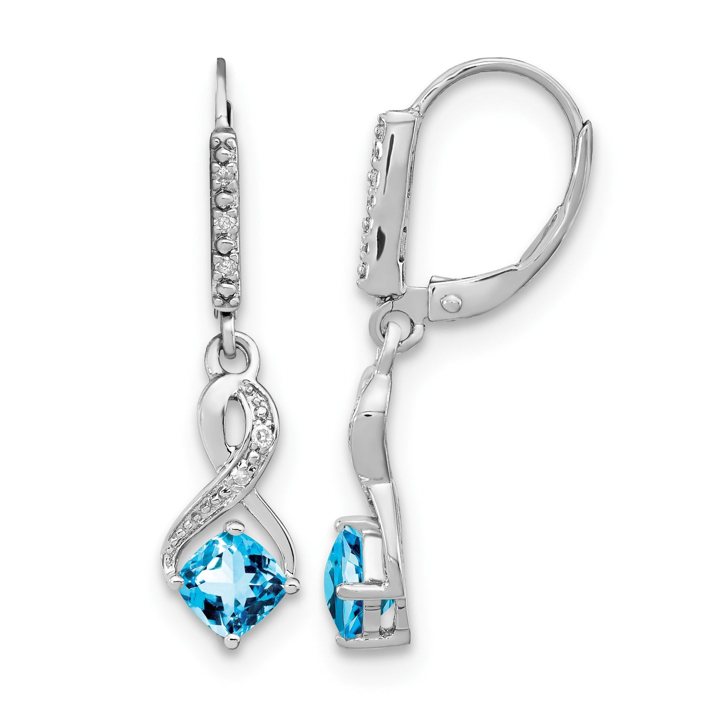 Sterling Silver Rhodium-plated Blue Topaz and Diamond Earrings