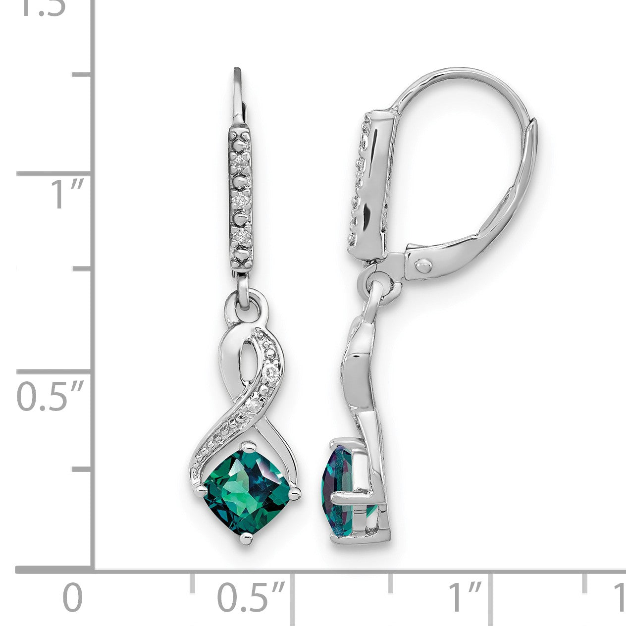 Sterling Silver Rhodium-plated Created Alexandrite and Diamond Earrings