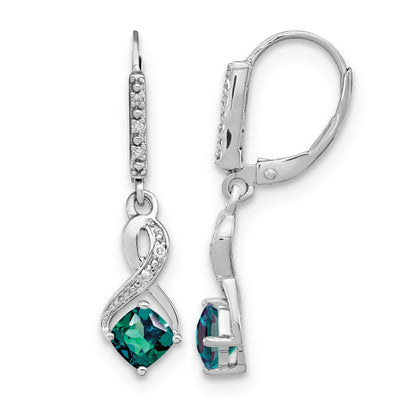Sterling Silver Rhodium-plated Created Alexandrite and Diamond Earrings